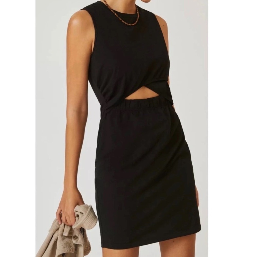 T.La Anthropologie Twisted Cutout Mini Dress Black 100% Cotton Sleeveless Small